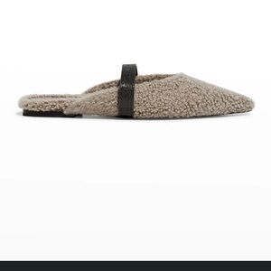 Brunello Cucinelli Women's Gray Shearling Monili Band Flat Mules